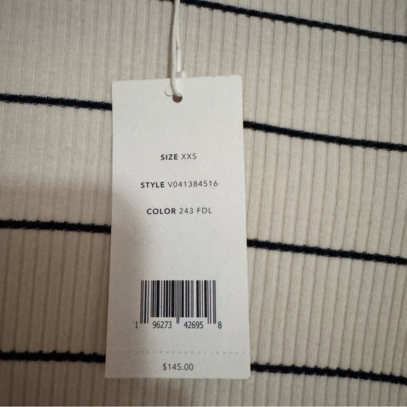 Vince Ribbed Elbow Sleeve Top XXS NWT Cream Blue Luxury Knit Tee - Picture 7 of 13